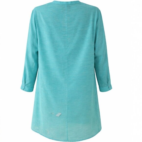 Akris Swimmer In Antigua Print Ocean Turquoise Blue Designer Drape Tunic - Picture 6 of 13